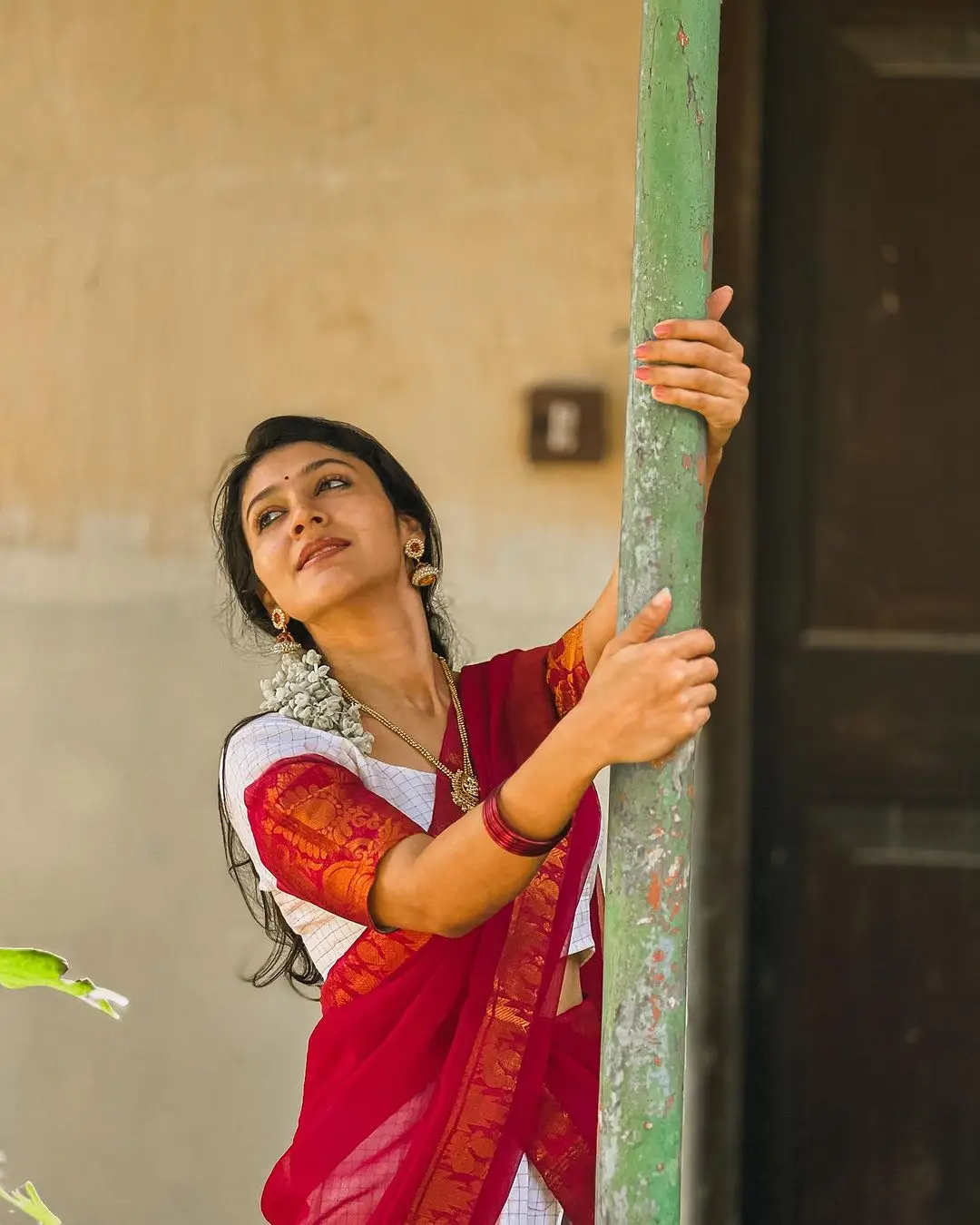 Malayalam Actress Anarkali Nazar in Red Lehenga White Choli